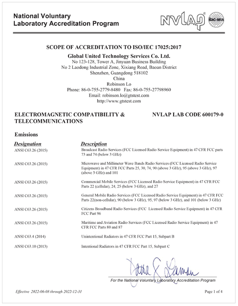 Cina Global United Technology Services Co.,Ltd. Sertifikasi