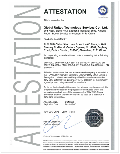 Cina Global United Technology Services Co.,Ltd. Sertifikasi